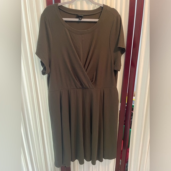 Torrid 3 olive Mini Rib Knit Drape Front Skater Dress - Picture 4 of 4